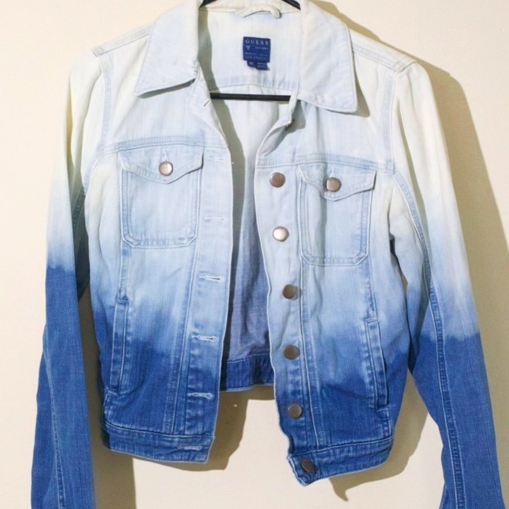 Guess Cropped Acid-Wash Ombre Denim Jacket